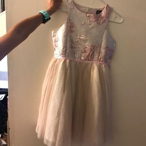 NWT Pink & Violet brocade dress with mesh skirt.